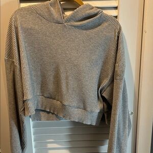ALO Yoga Ribbed Cropped Hoodie in Light Gray